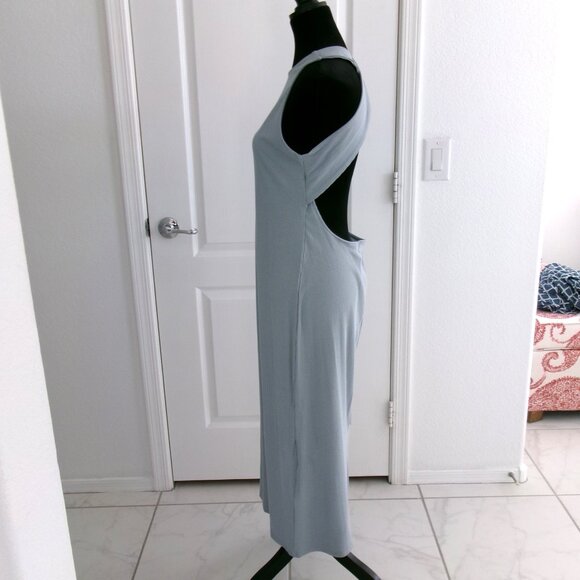 New H&M Ribbed Open Twist Back Sleeveless Midi Dress Soft Stretchy Grey Blue L - Picture 6 of 11